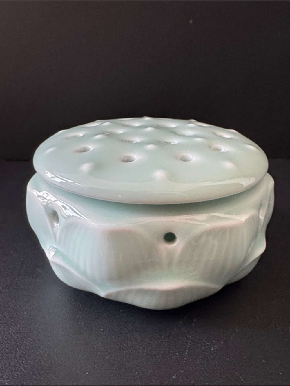 VTG Chinese Longquan Celadon Lotus Incense Burner Porcelain Flower Frog